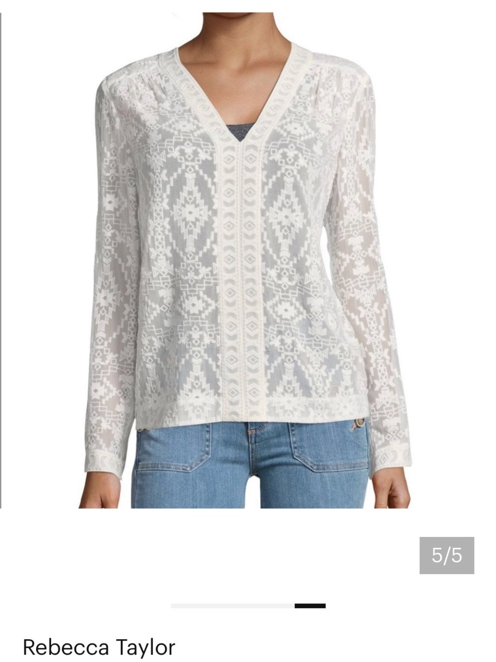 Rebecca Taylor White Sheer Lace V-Neck Blouse
